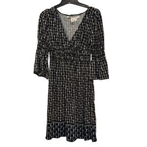 Vintage Max Studio dress XS Black & White Geometric Print With Bell Sleeves